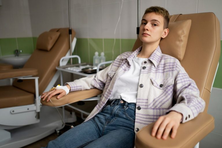 girl getting chemotherapy treatment
